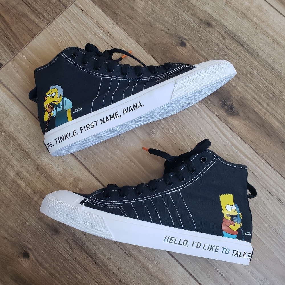 4Y Adidas The Simpsons Nizza Hi RF Junior Pranks On Moe Bart Fan Hi Top Sneakers